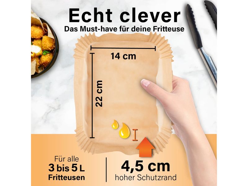 GOURMETmaxx Backpapier 100 Stück, 22 x 14 x 4.5 cm Backpapier-Schalen für Heissluft-Fritteusen