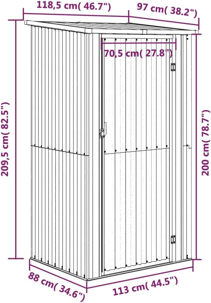 vidaXL Geräteschuppen Gartenhaus Schuppen Gerätehaus Lagerschuppen Gartenschrank Pultdach Garten Grau 118,5x97x209,5 cm Verzinkter Stahl