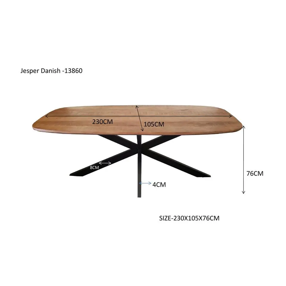 Livingfurn - Eetkamertafel Jesper Danish Oval 230cm - Mangohout / Gecoat Staal