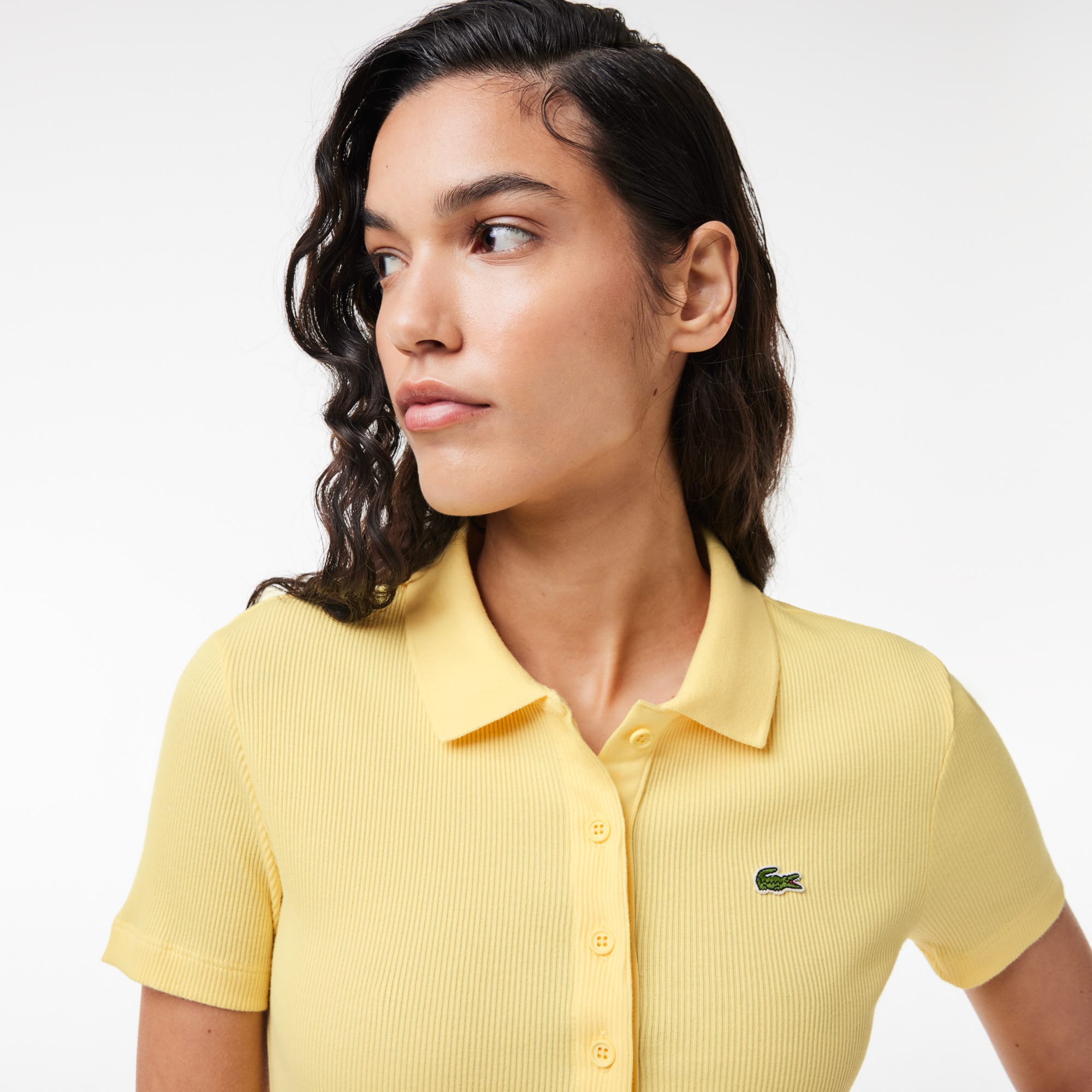 Polo L.12.D slim fit en coton côtelé Manches Courtes - Jaune - Lacoste - Femme