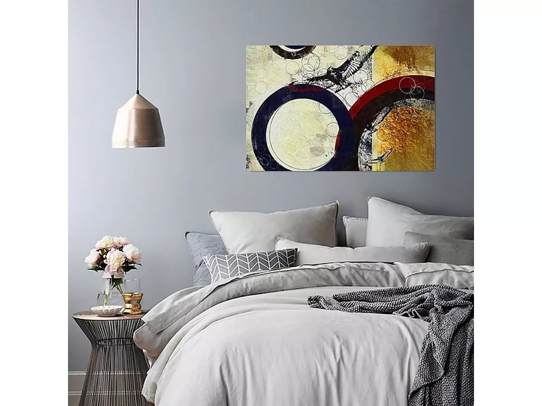 Tableau bois abstraction roues - 70 x 50 cm