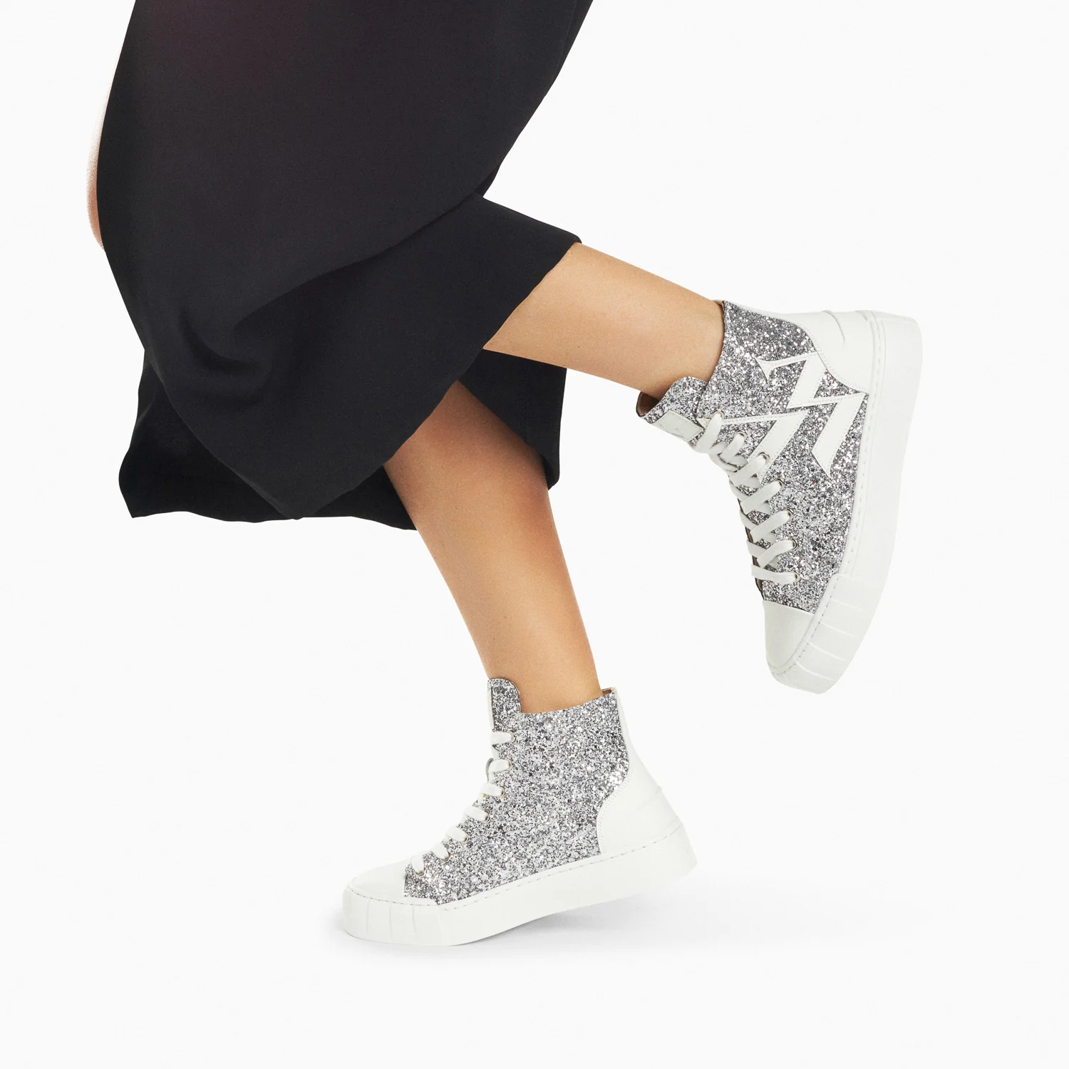 Sneakers-Baskets monogramme Alix montantes à paillettes argent