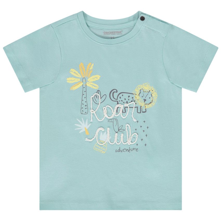 T-shirt en jersey print animal avec message en relief pour bébé garçon - Bleu