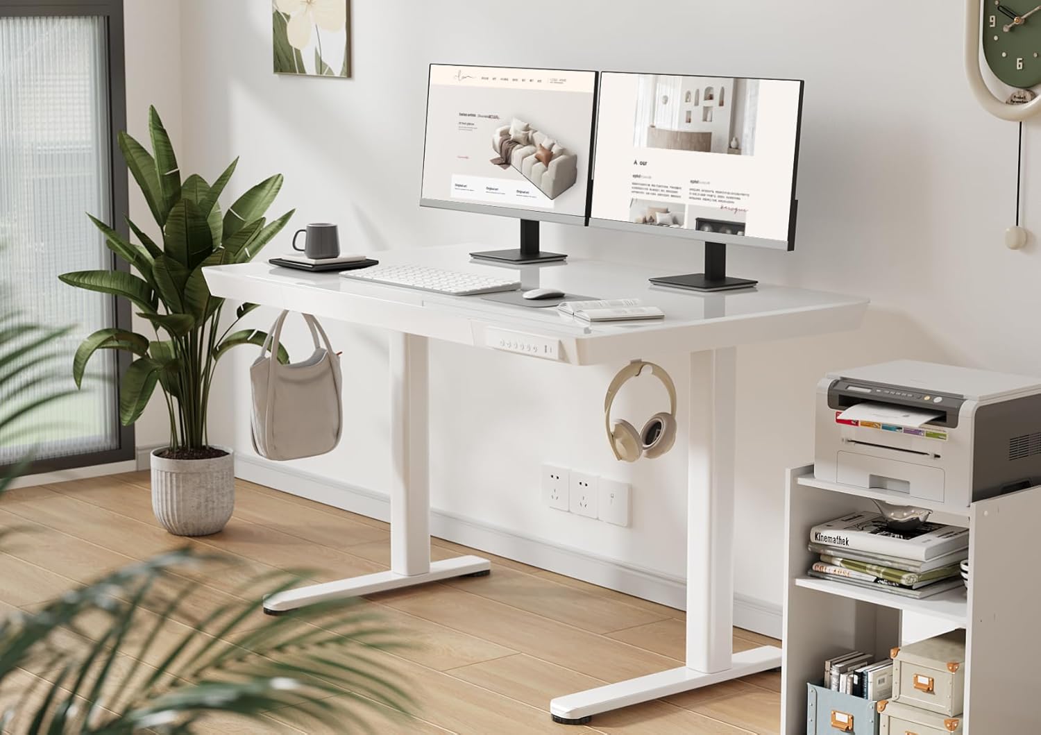 Claiks Glas Höhenverstellbarer Schreibtisch 120x60 cm Elektrischer Steh-Sitz-Schreibtisch mit robuster Glasplatte Leiser Motor für Homeoffice & Büro Ergonomisches Design für gesundes Arbeiten (Weiß)