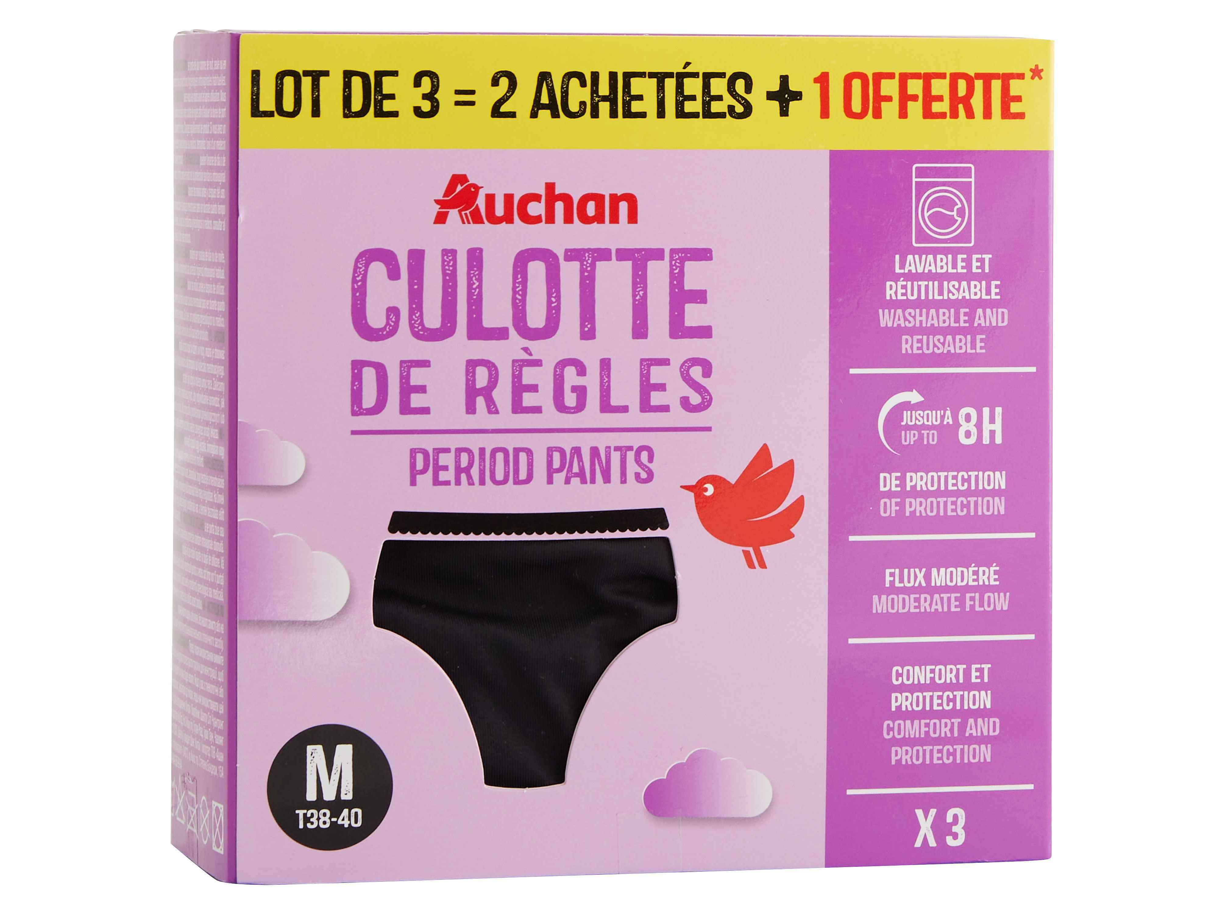 CUECAS MENSTRUAIS AUCHAN PRETO FLUXO MODERADO M 3UN