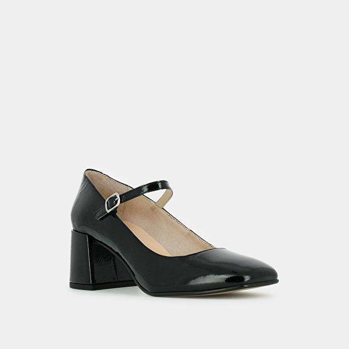 Babies à talons carrés  en cuir vernis noir