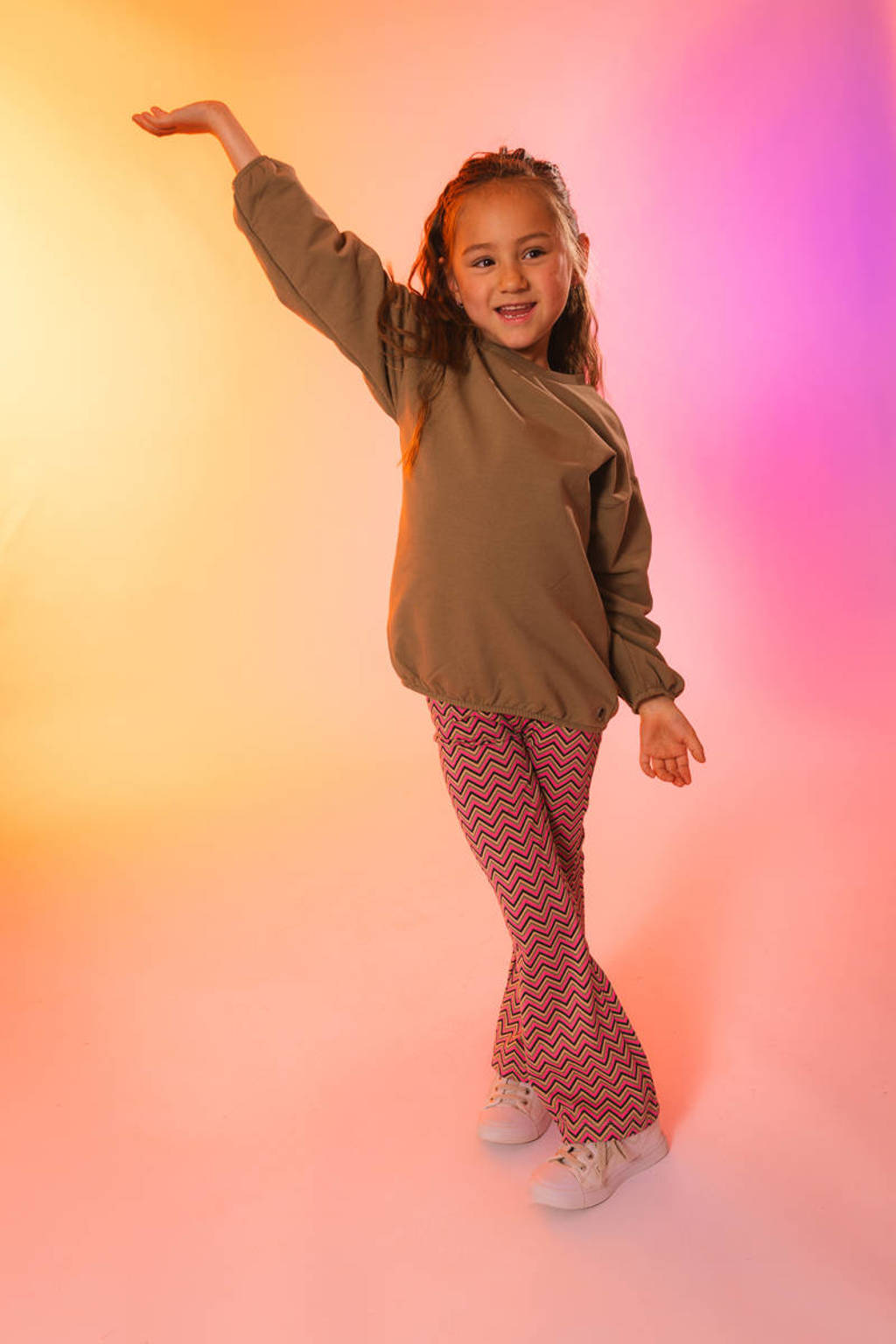 Quapi flared fit broek ZUZE met all over print roze/beige/antraciet