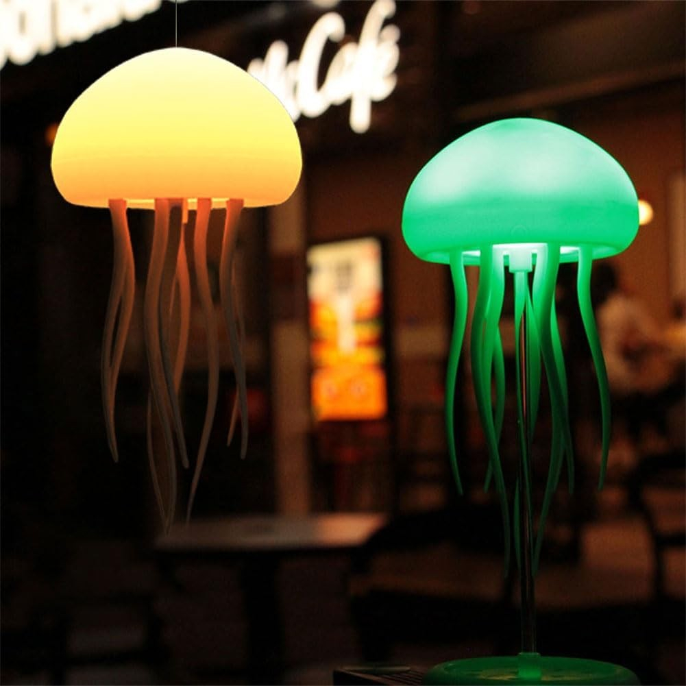 (22x9cm) LED 3D Quallen Lampe USB Home Deko Nachtlicht Beleuchtung mit Beweglichen Tentakeln   Sprachsteuerung - Bunt