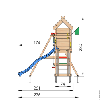 Speeltoestel Jungle Gym Resort douglas met glijbaan blauw en 2-schommel module