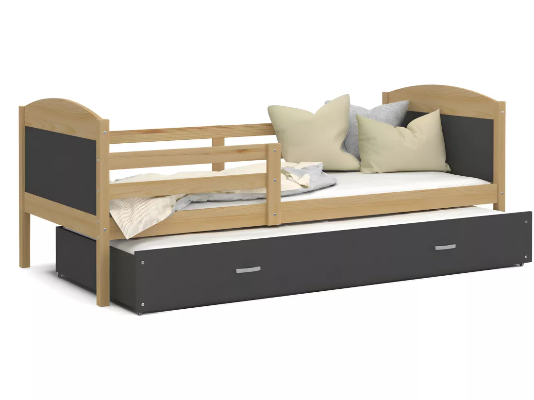 Lit Gigogne Mateo 90x190 Pin - gris Livré avec sommiers, tiroir et matelas en mousse de 7cm