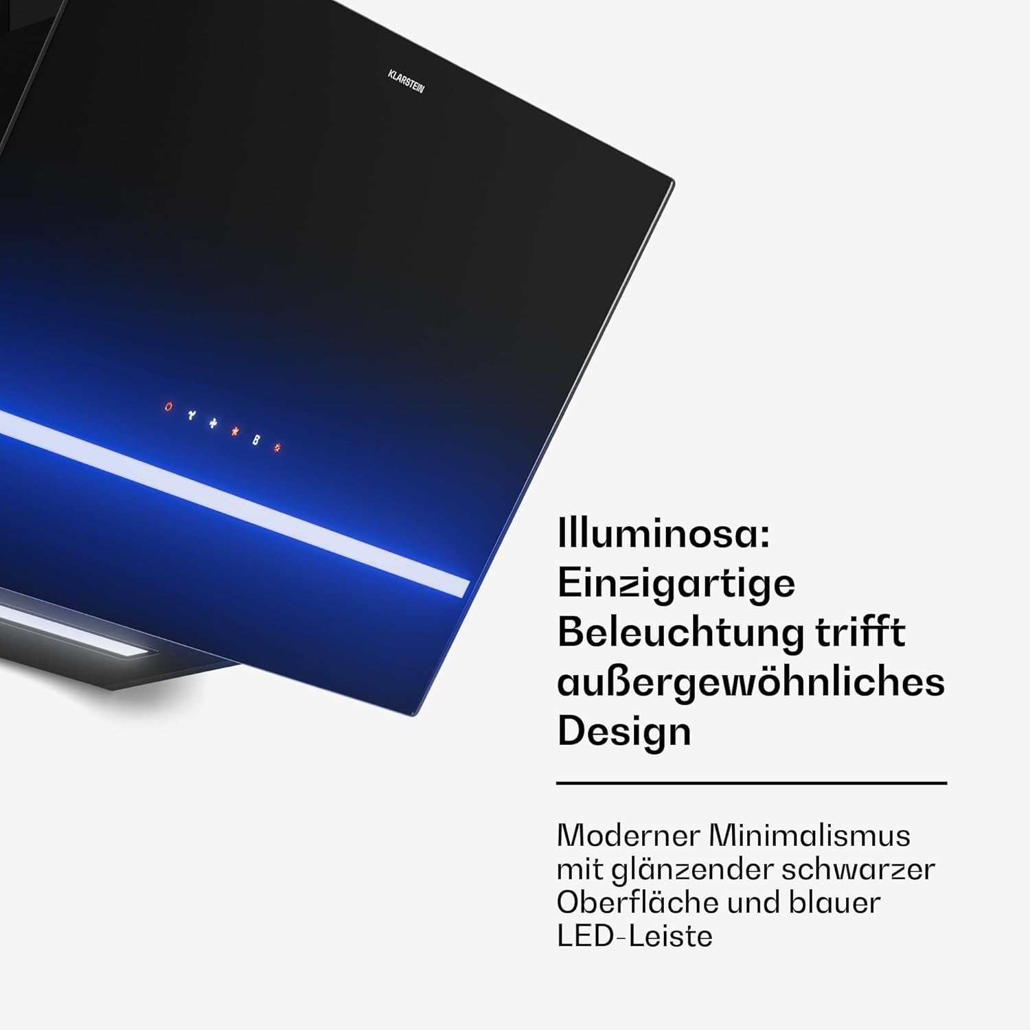 Klarstein Illuminosa Abzugshaube 60 cm - Kopffreihaube, 818 m³/h Boost, Touchpanel, LED-Beleuchtung, A++ Energieeffizienz, Umluft & Abluft, leise, Aluminium- & Kohlefilter