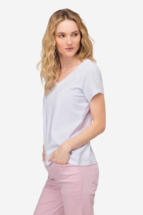 T-Shirt, kleiner Knoten Print, V-Ausschnitt, Halbarm, OEKO-TEX MIG