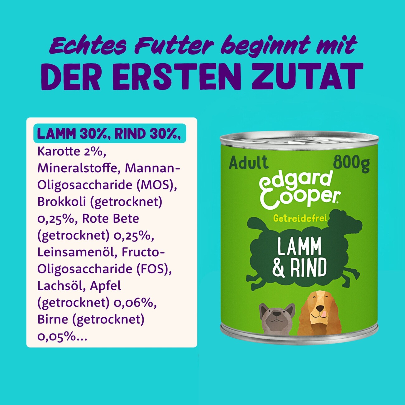 Edgard & Cooper Nassfutter Hund, Adult, Lamm und Rind 6x800 g