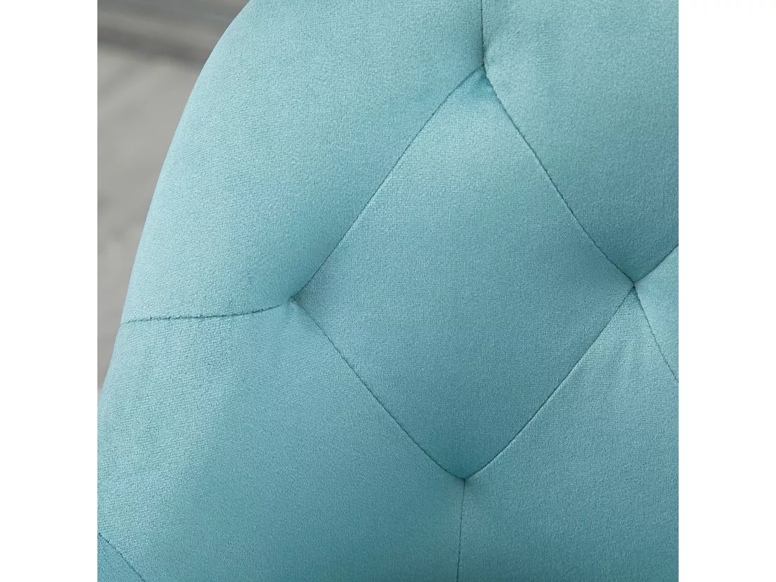 Lot de 2 tabourets de bar design Chesterfield effet capitonné piètement métal effilé noir extrémités dorées repose-pied aspect velours bleu