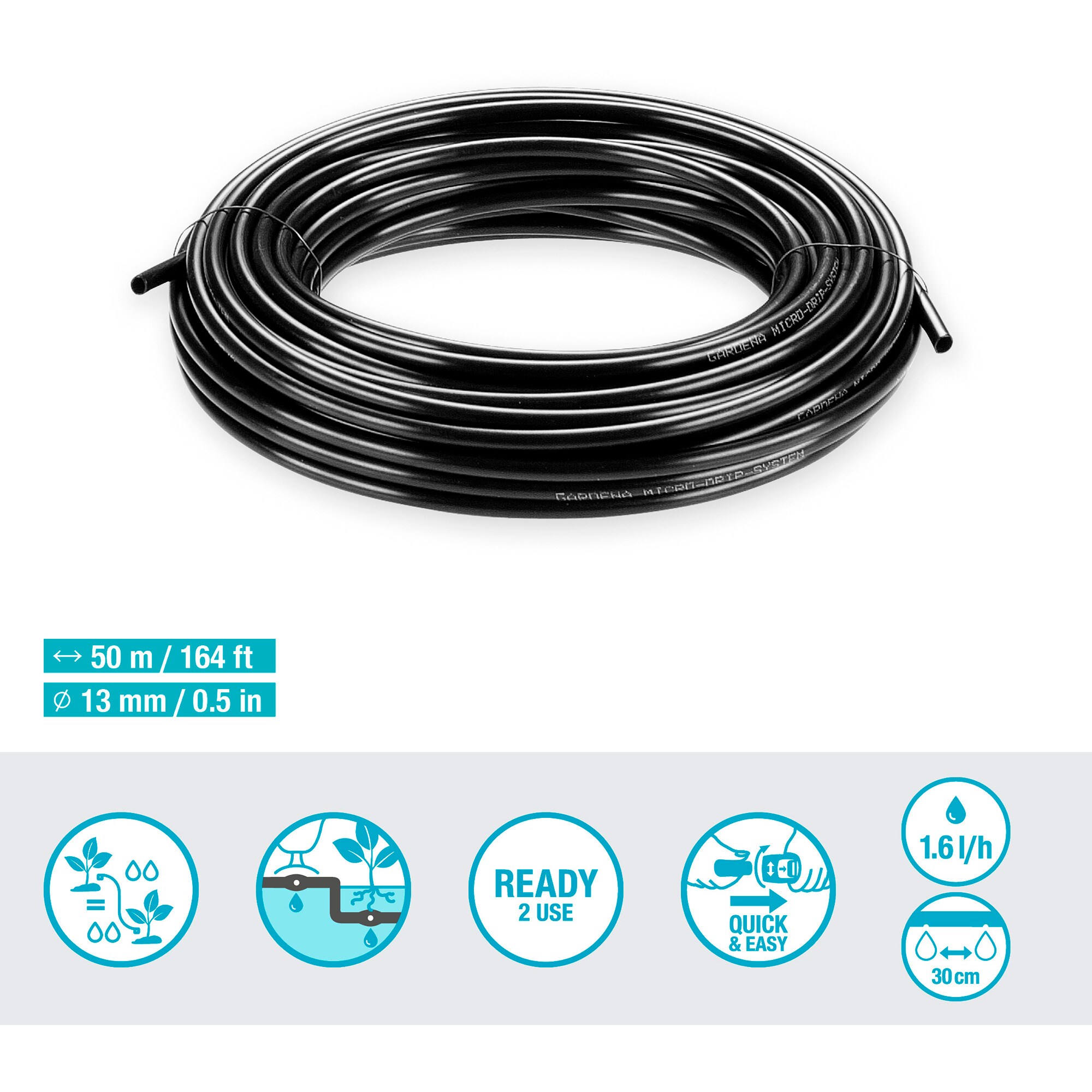 GARDENA Tropfer Micro-Drip-System Tropfrohr für Büsche/Hecken 1,6 l/h, 50 Meter