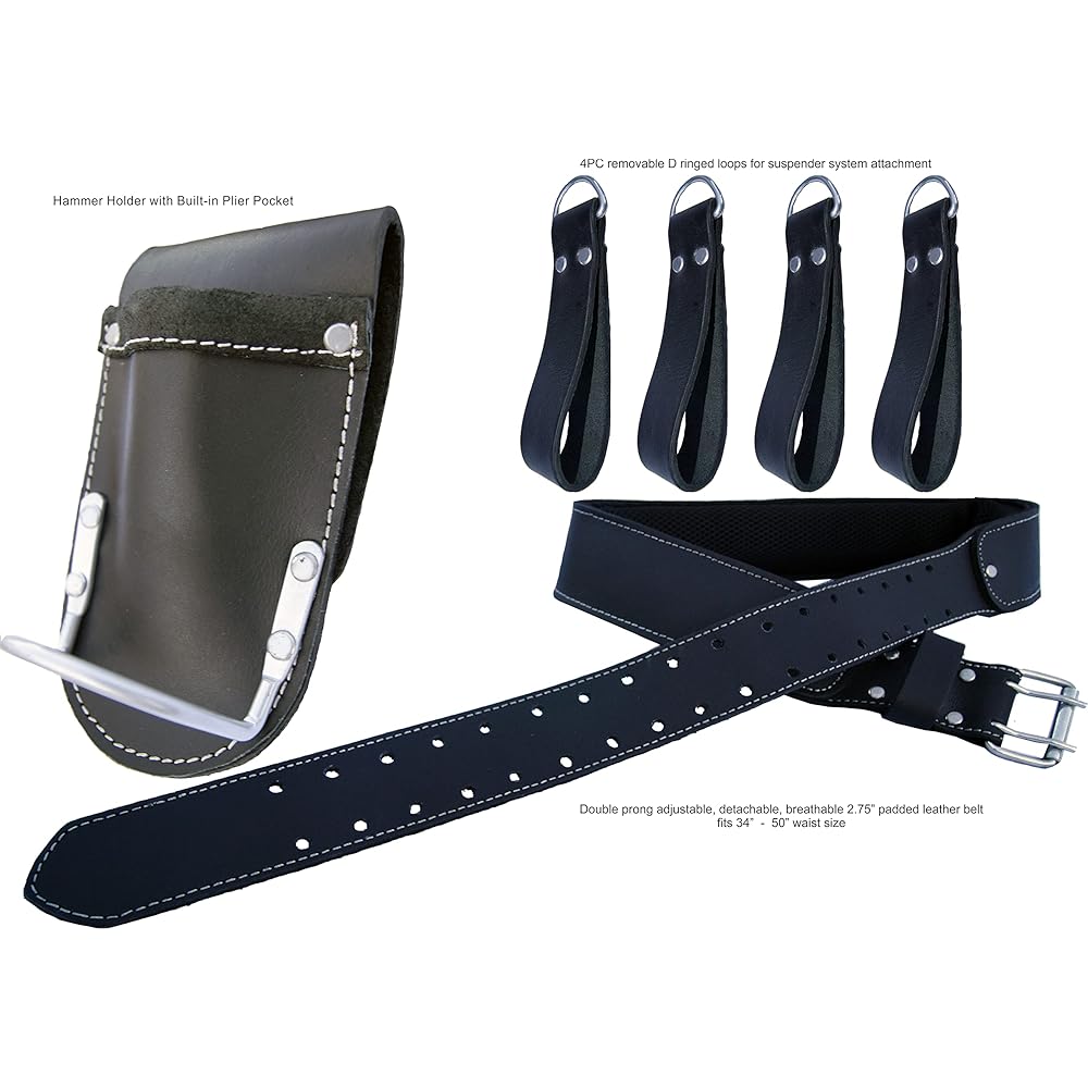 ZAKCO PRO-19 Ceinture à outils en cuir véritable, multi-poches, ceinture à outils de charpentier, pochettes en cuir réglables, ceinture à outils pour charpentier, bricoleur et couvreur : Bricolage