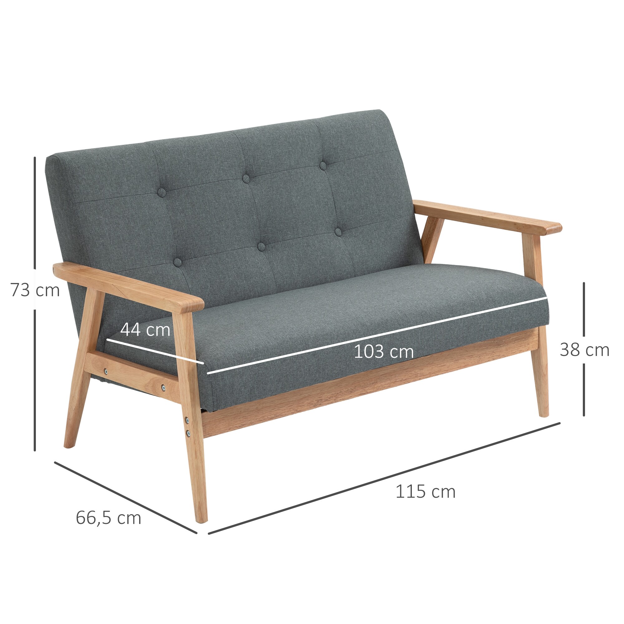 HOMCOM Doppelsofa mit Holzgestell grau 115B x 66,5T x 73H cm
