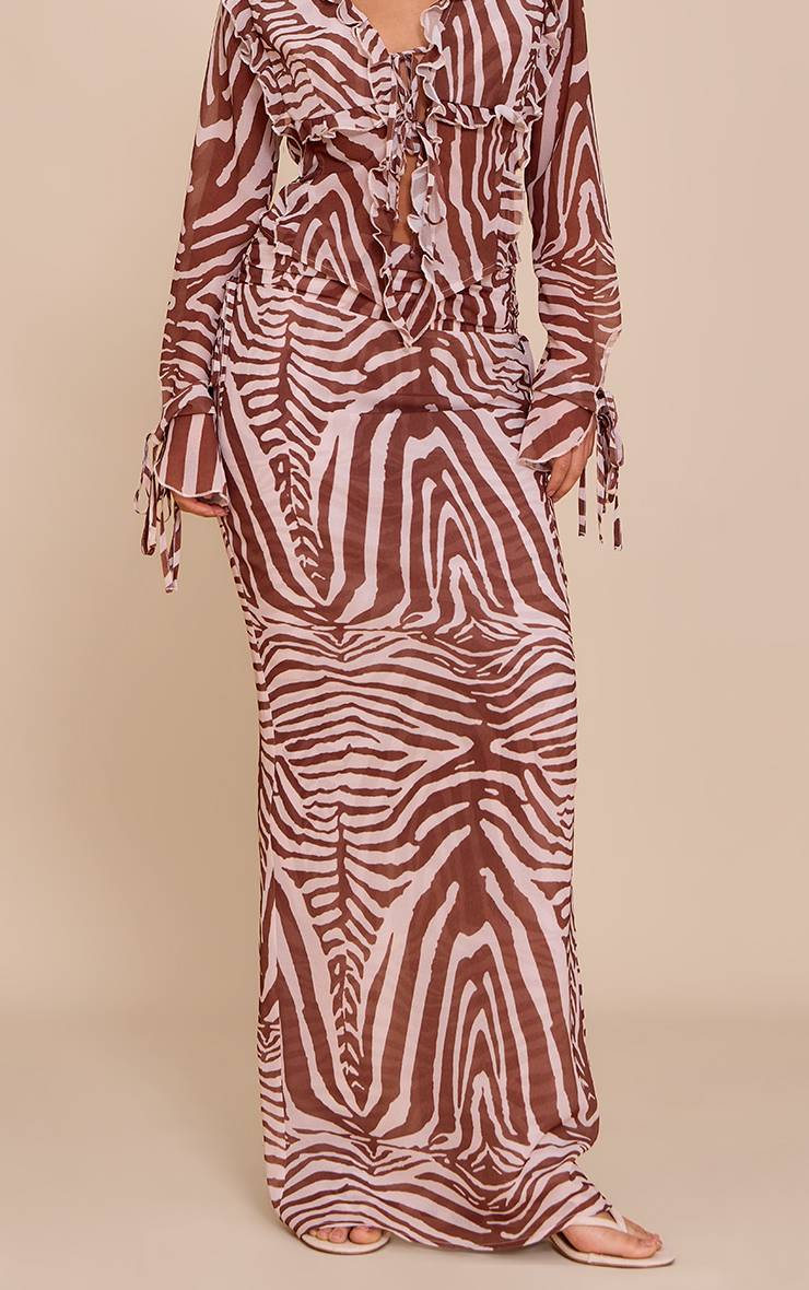 Marron Jupe Longue En Mousseline Froncée