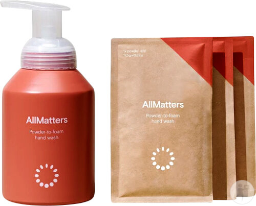 AllMatters Kit Handwash Starter 1 Flacon Pompe Réutilisable En Aluminium + 3 Recharges Poudre