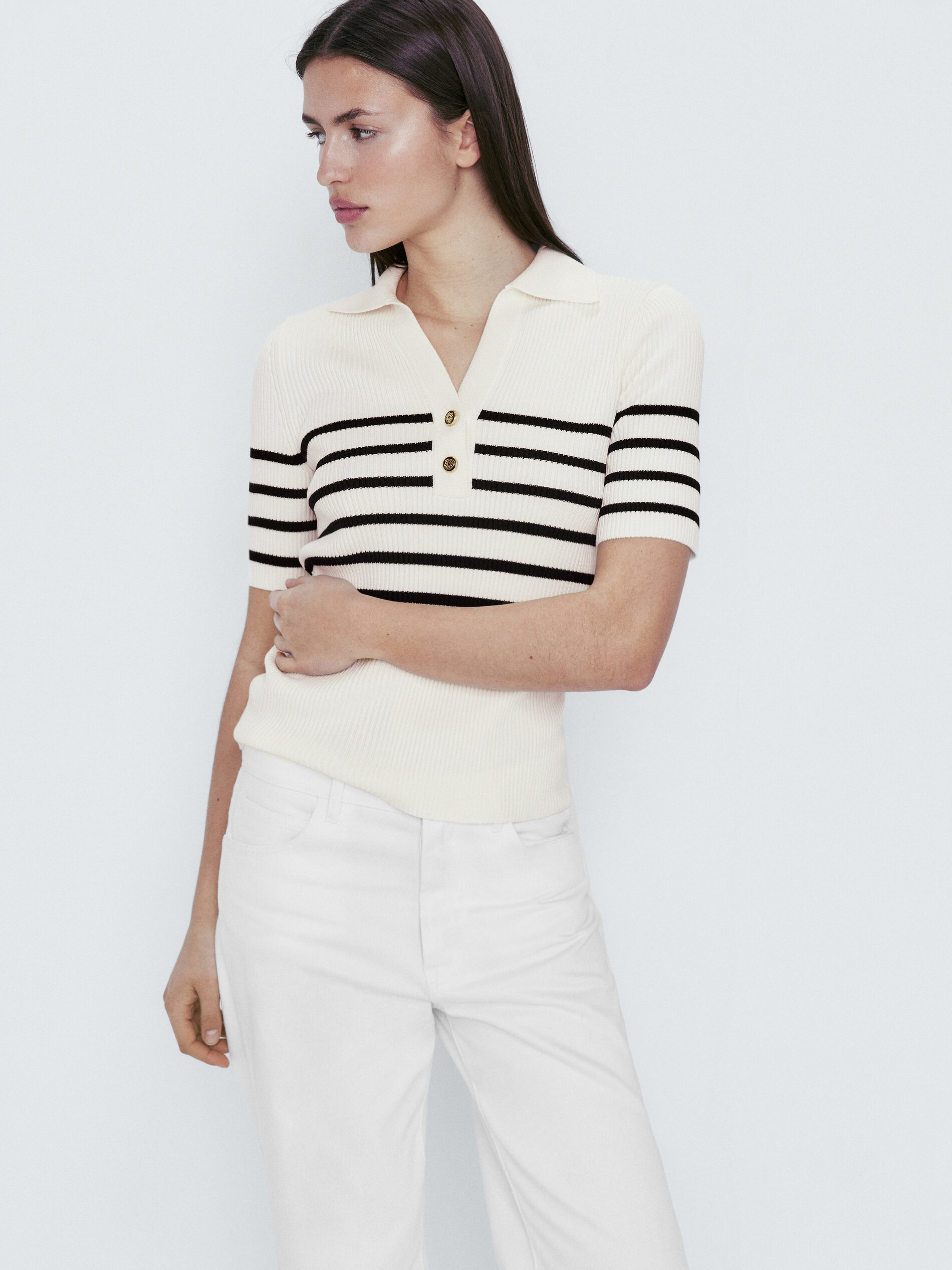 Suéter de gola alta canelado listrado - OFF-WHITE