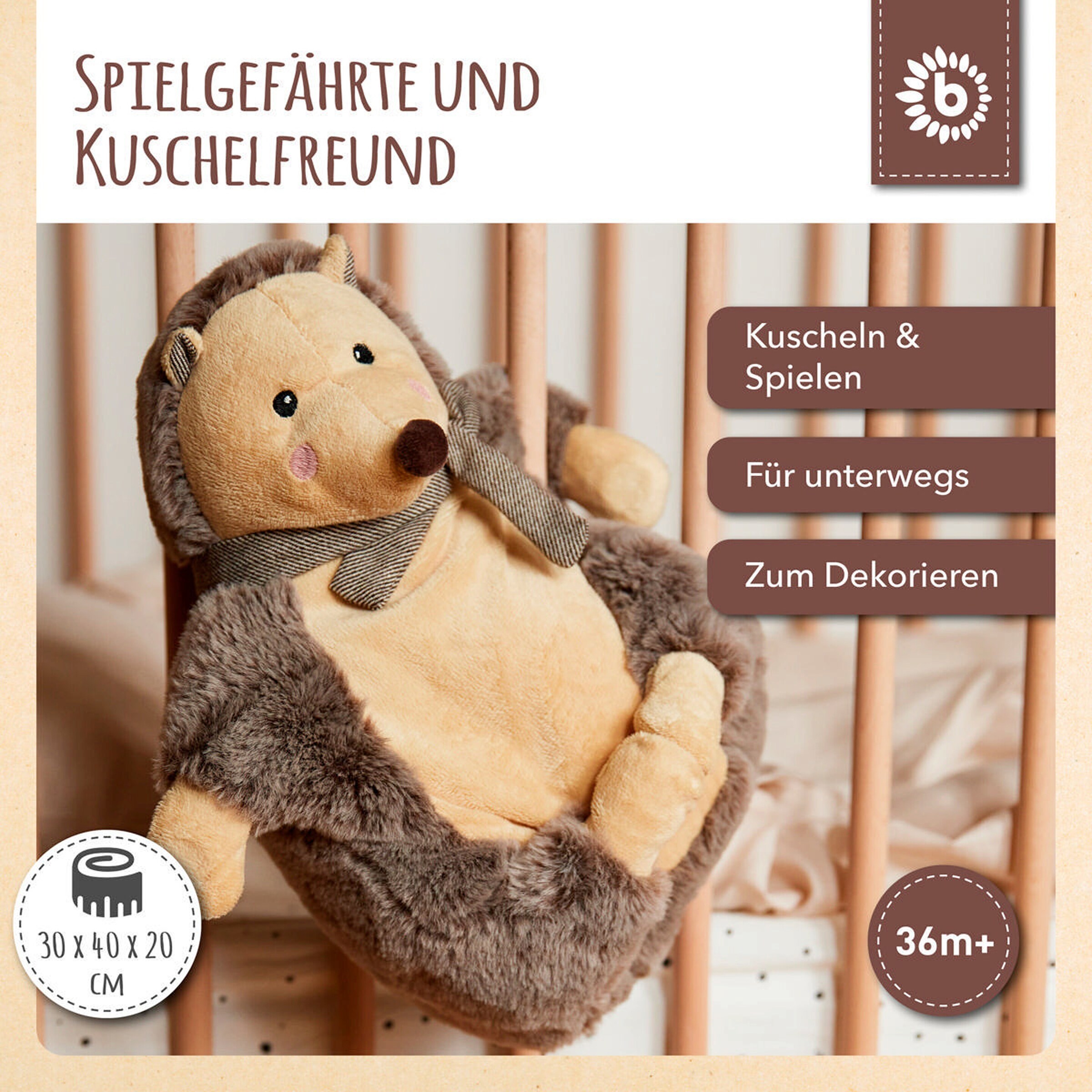 Bieco Plüsch Kuscheltier Igel mit Magneten - ab Geburt Braun