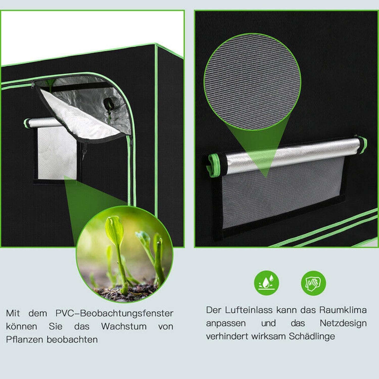 JUNG Growbox Komplettset Anbau Set mit LED Vollspektrum Grow Lampe Dimmbar, 120x120x200 cm, mit Ventilator, Abluft Aktivkohlefilter, Growzelt Anzucht Gewächshaus, Grow Tent Complete Set