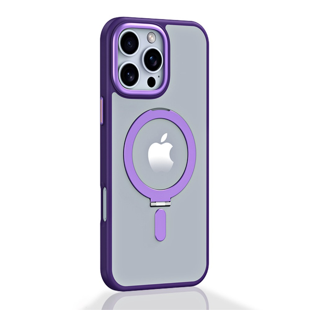 iPhone 16 Pro MagSafe Hybrid Hardcase Hülle mit Acryl Rückseite und TPU Bumper   Kickstand Aufsteller - Violett / Transparent