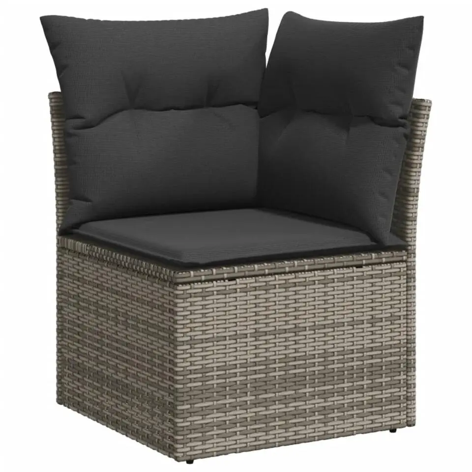 vidaXL Loungeset met kussens en hout armsteun - Grijs - Poly rattan - 4 stuks