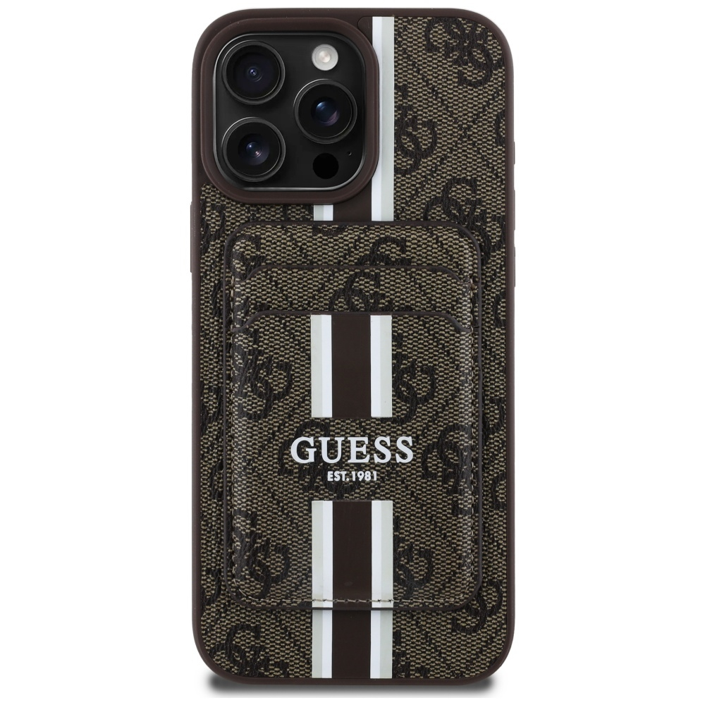 iPhone 16 Pro Max MagSafe 2in1 Leder Hülle Wallet Case mit Magnetischem Kreditkartenfach 4G Stripes (GUBPHCP16XP4RPSW) - Braun