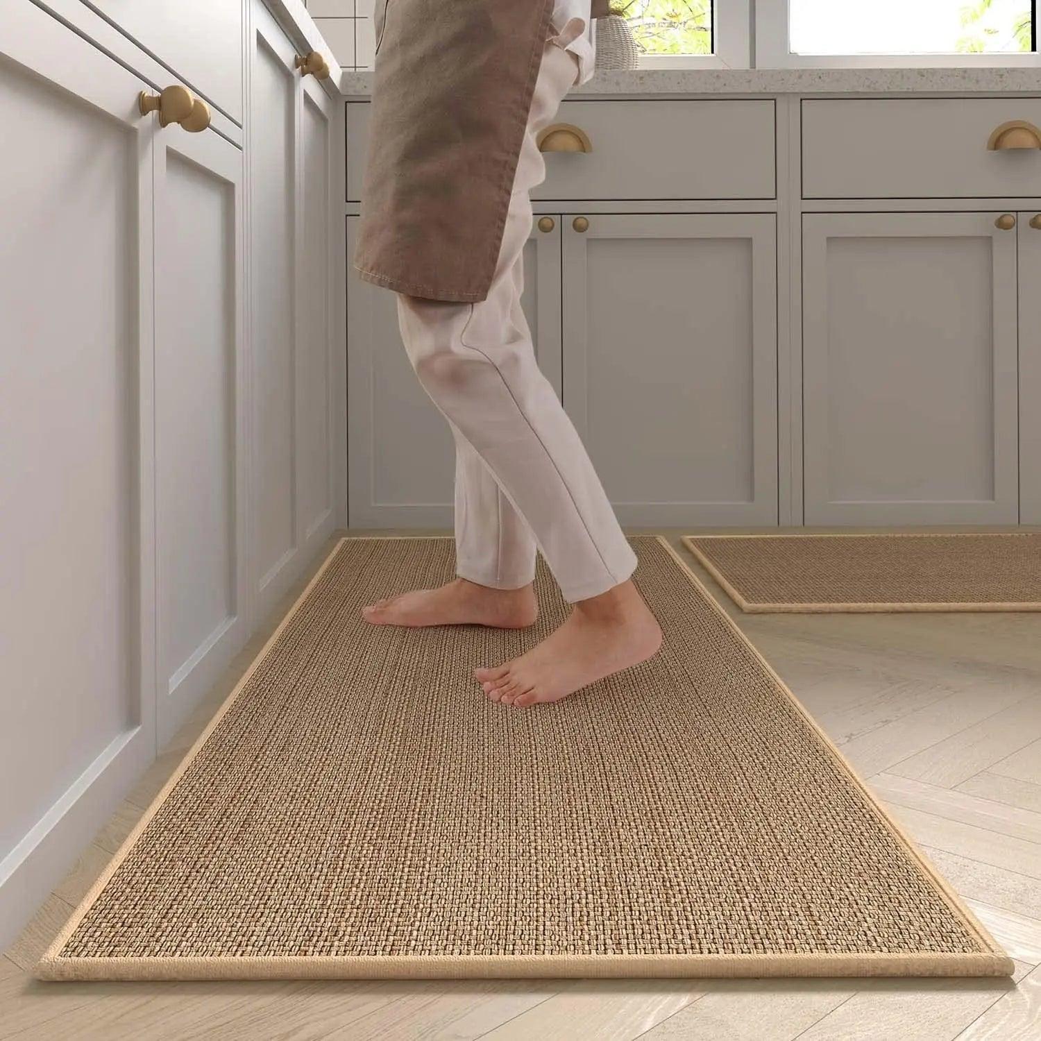 Faux Woven Washable Non-slip Kitchen Rug | Faux Sisal Running Floor Mat