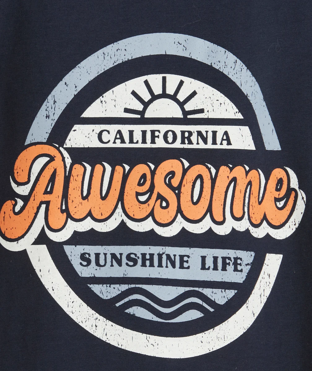 T-SHIRT GARÇON EN COTON BIO BLEU MARINE AVEC LOGO ET MESSAGE AWESOME