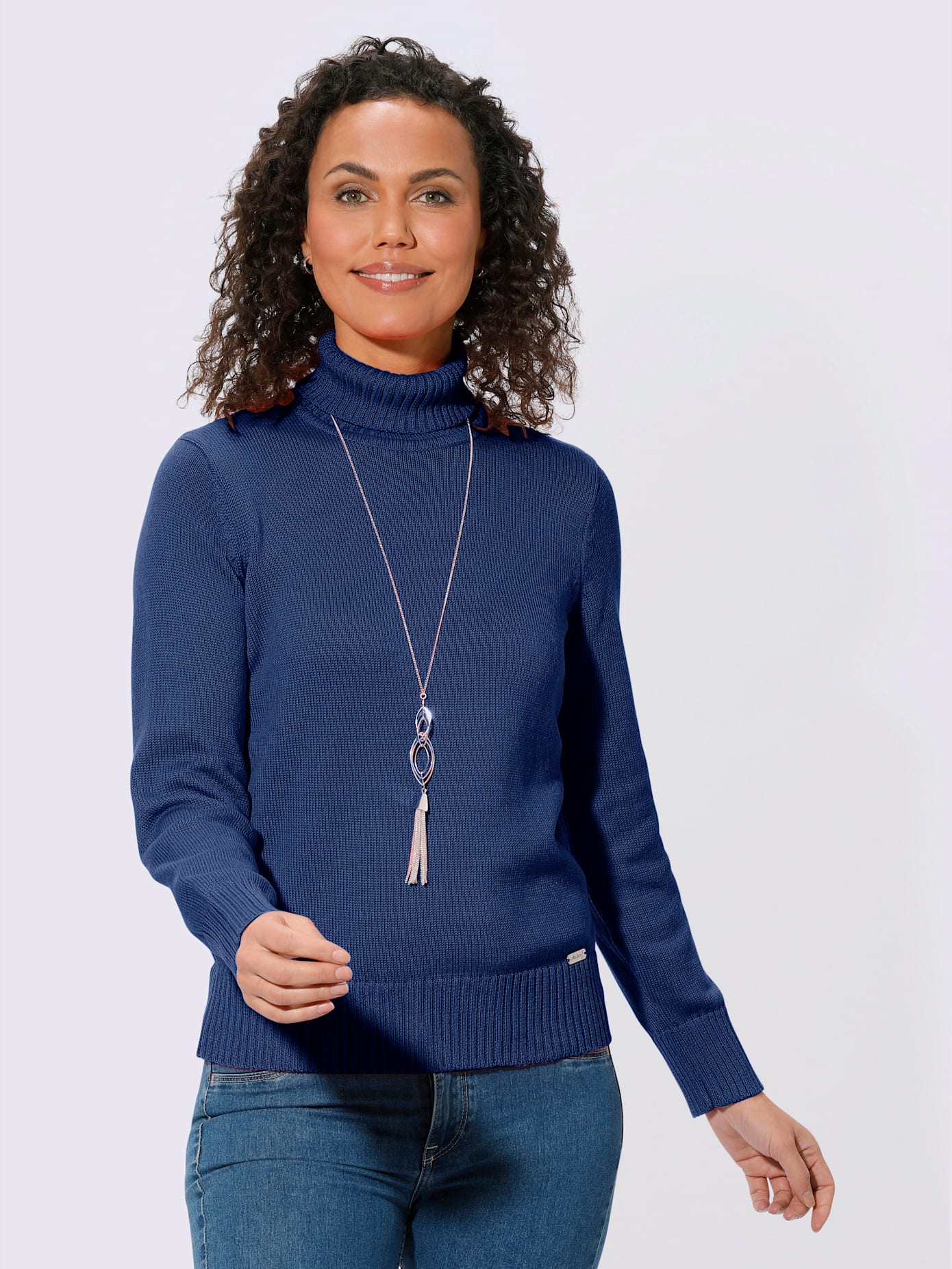 Pull femme col roulé manches ourlet avec finitions côtelées
