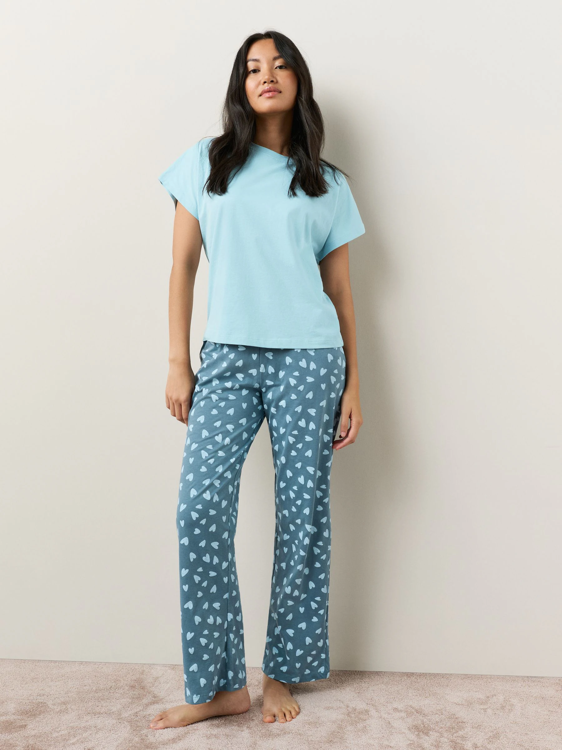 Blauw hart - Pyjama met korte mouwen