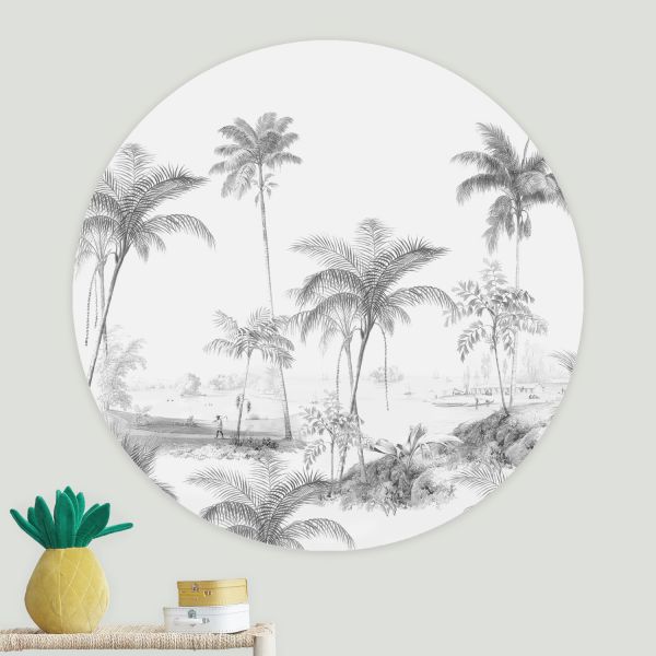 Creative Lab Amsterdam Exotic Palms Behangcirkel 95 cm Black/White