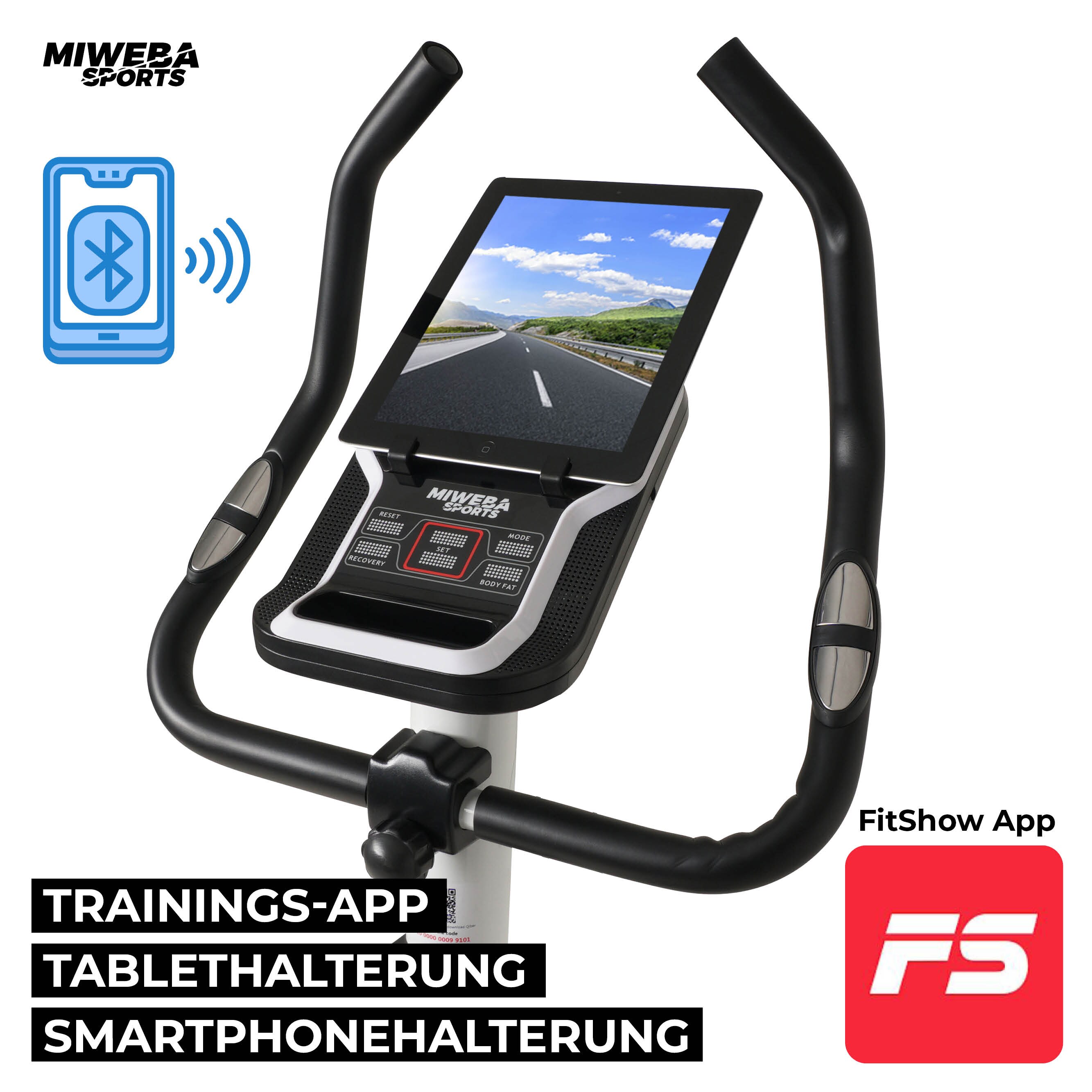 Miweba Sports Ergometer ME400, Fahrradergometer für zuhause, sitzend, 12 kg Schwungmasse (Schwarz Weiß)