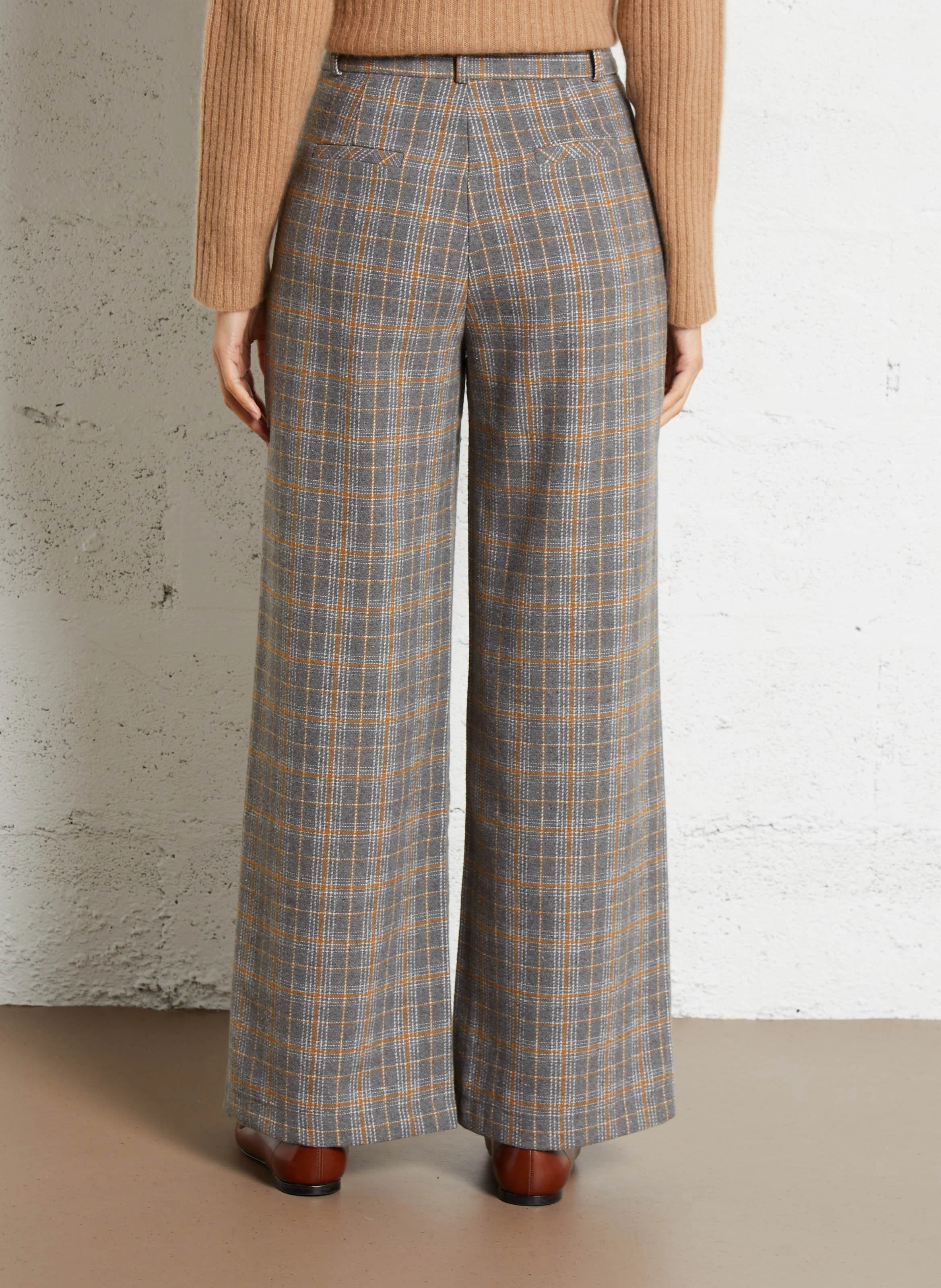Pantalon droit à carreaux | Gris