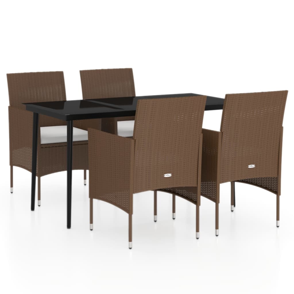 Mobilier de salle à manger de jardin coussins 5 pièces marron/noir