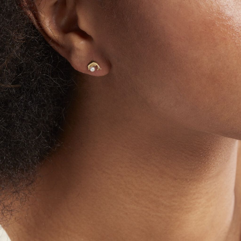 Boucles D'oreilles Puces Eleanor Dauphin Or Jaune Perle De Culture