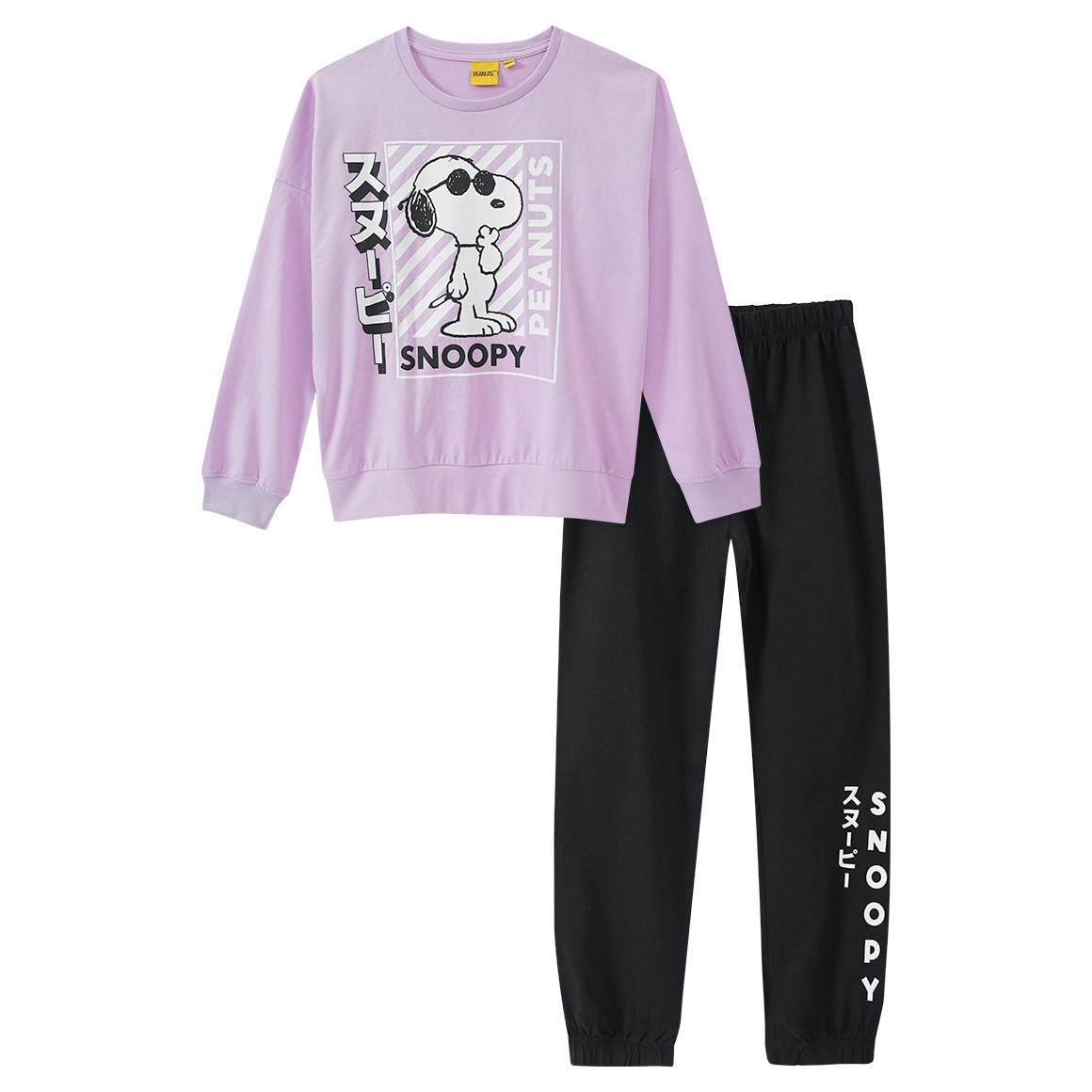 Yigga Peanuts Schlafanzug mit Print helllila / schwarz