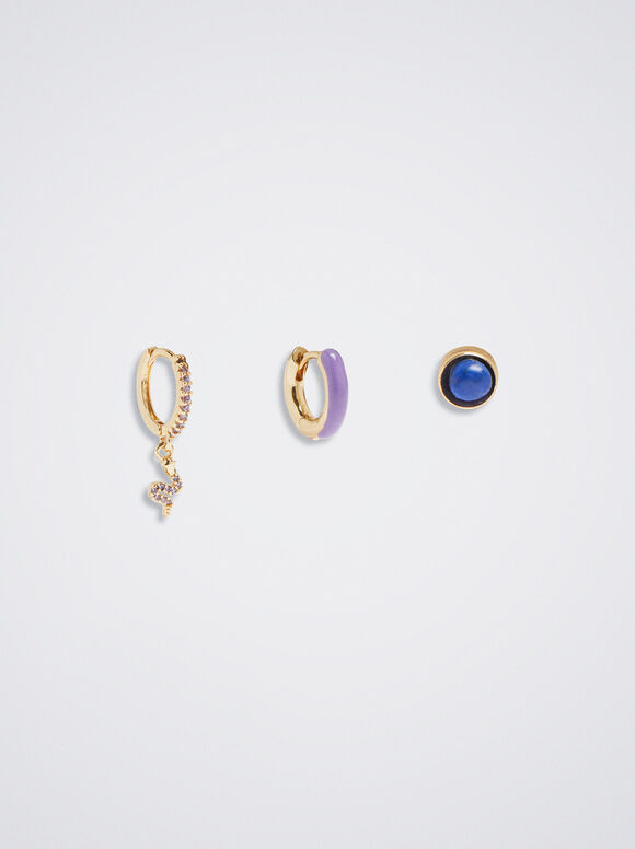 Conjunto de brincos de argola com zircônias - Multicor