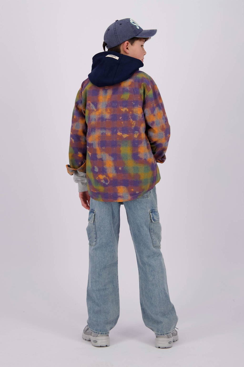 Vingino geruit overshirt Lauro donkerblauw/oranje