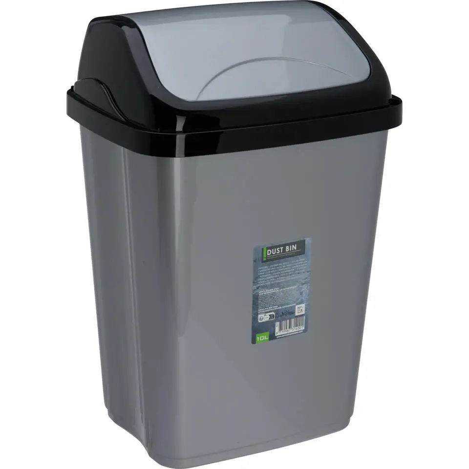 Storage Solutions Afvalemmer - 10L - grijs/zwart - klep deksel
