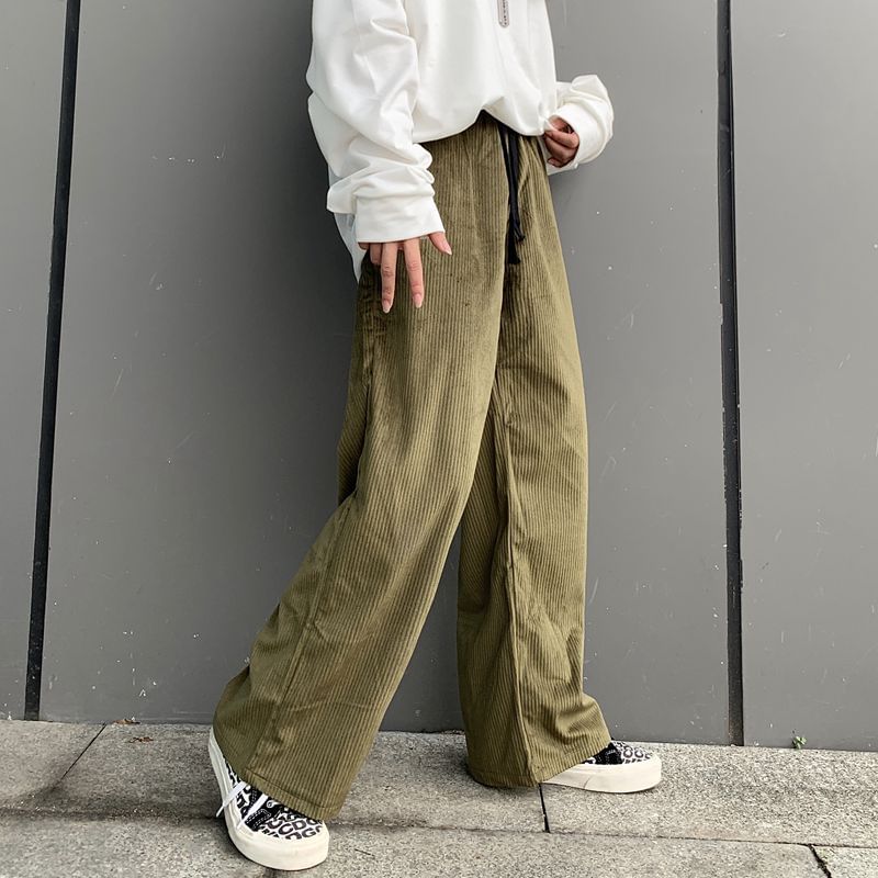 AXEN - Corduroy broek met trekkoord en wijde pijpen