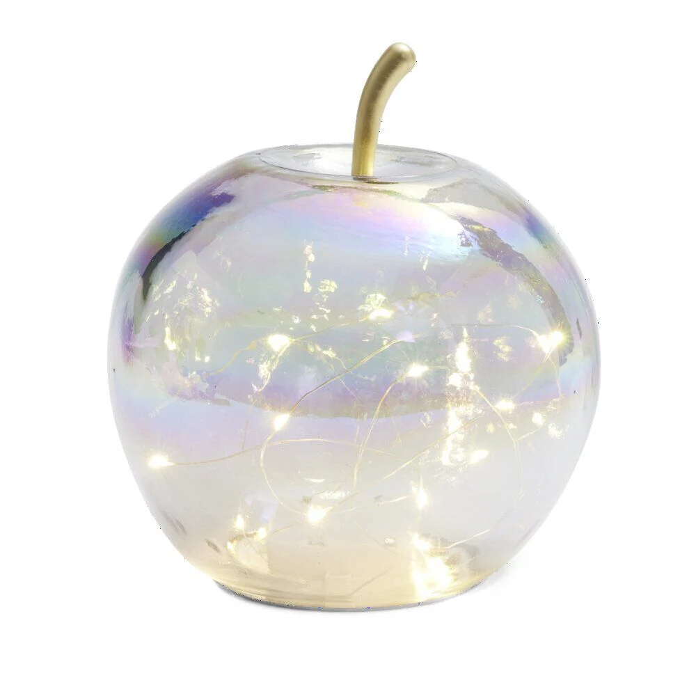 Pomme décoration LED en verre à poser grise Ø16cm