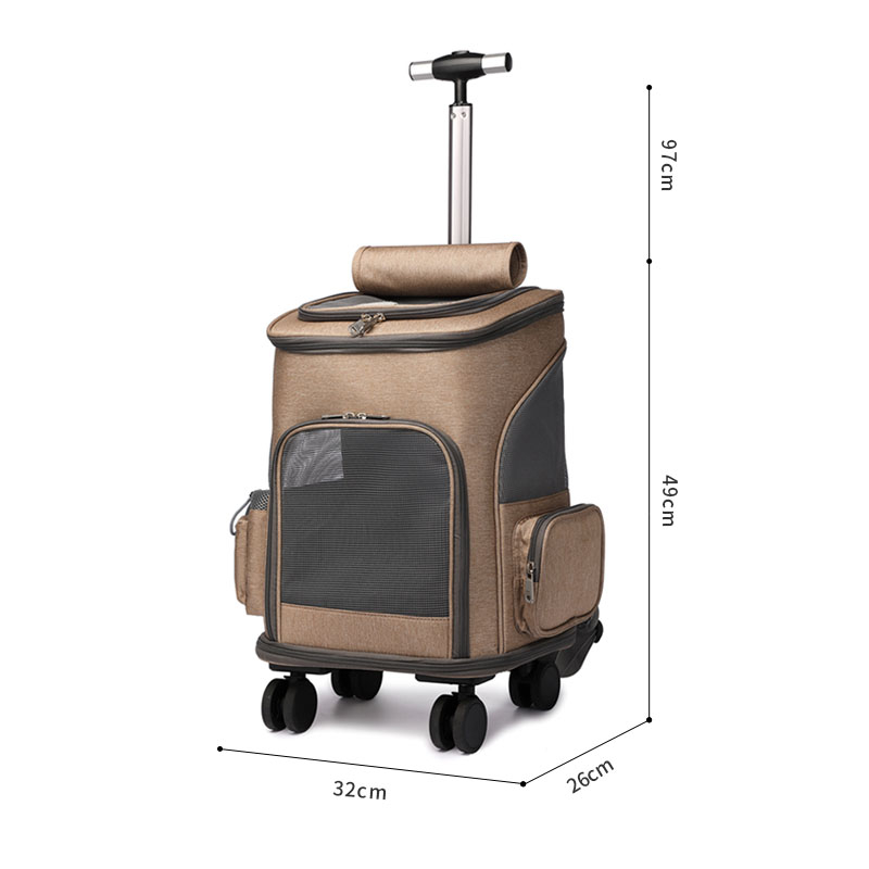 (32x49x26cm) Haustier Reise Trolley Transport Rucksack mit Rollen für Hunde / Katzen - Grau