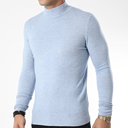 Pull Col Cheminée 665 Bleu Clair Chiné