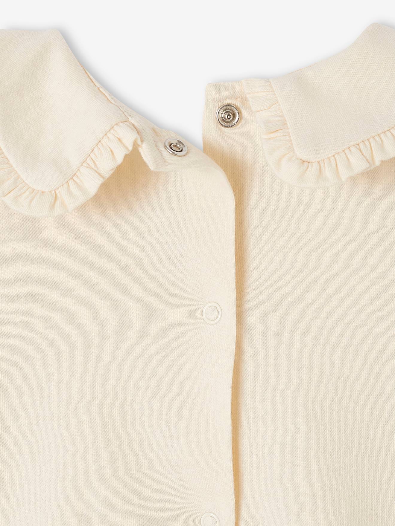 Camiseta de manga comprida com gola Peter Pan, para bebê, bege claro liso