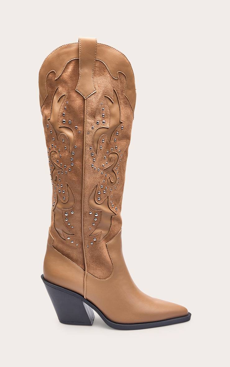 Camel Bottes Western Montantes À Talon Bloc