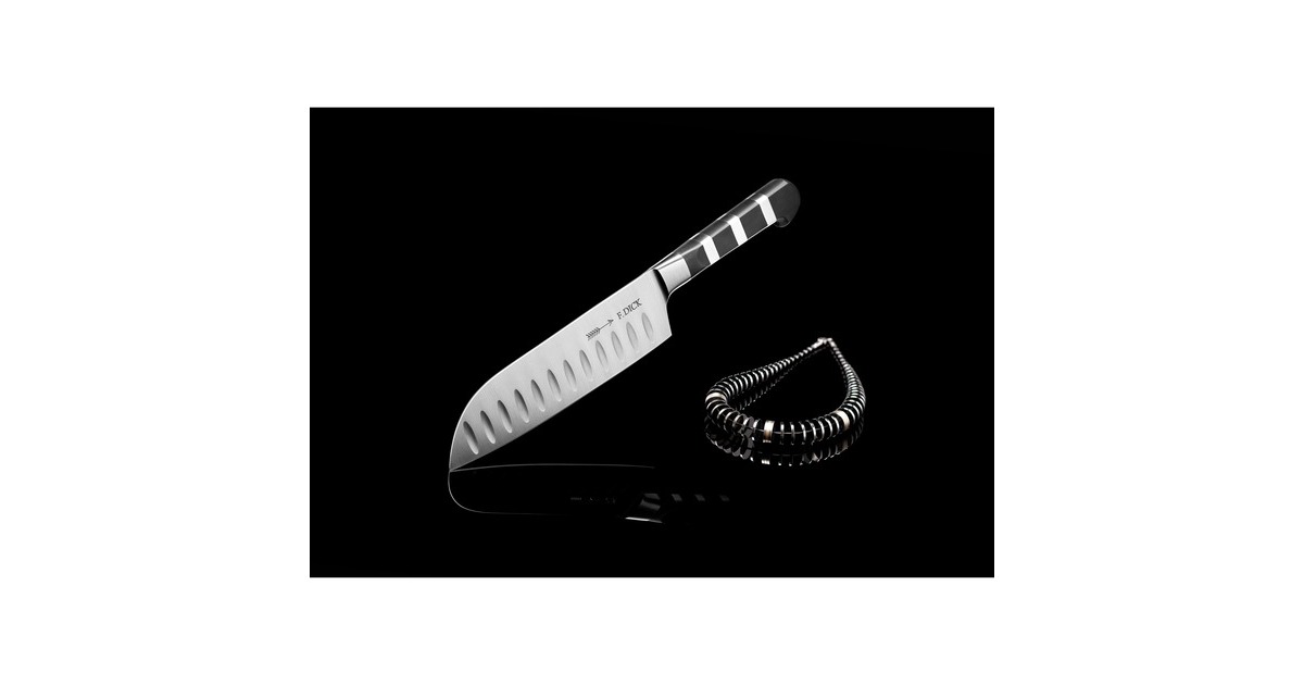 DICK1905 Santoku gecanneleerde schuine kant mes  (Zwart/zilver, 18 cm)