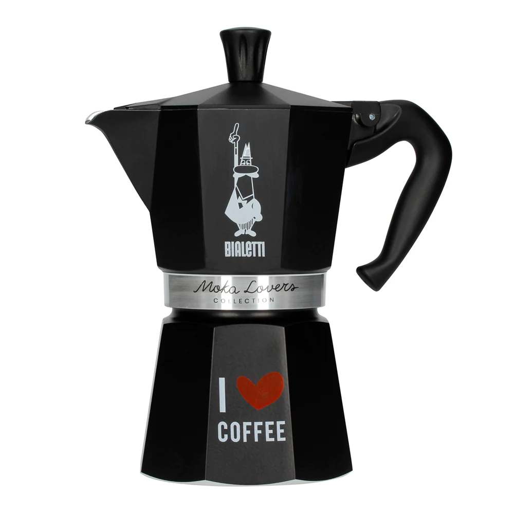 Cafetière Italienne Moka Express I love coffee 6 tasses noire Bialetti